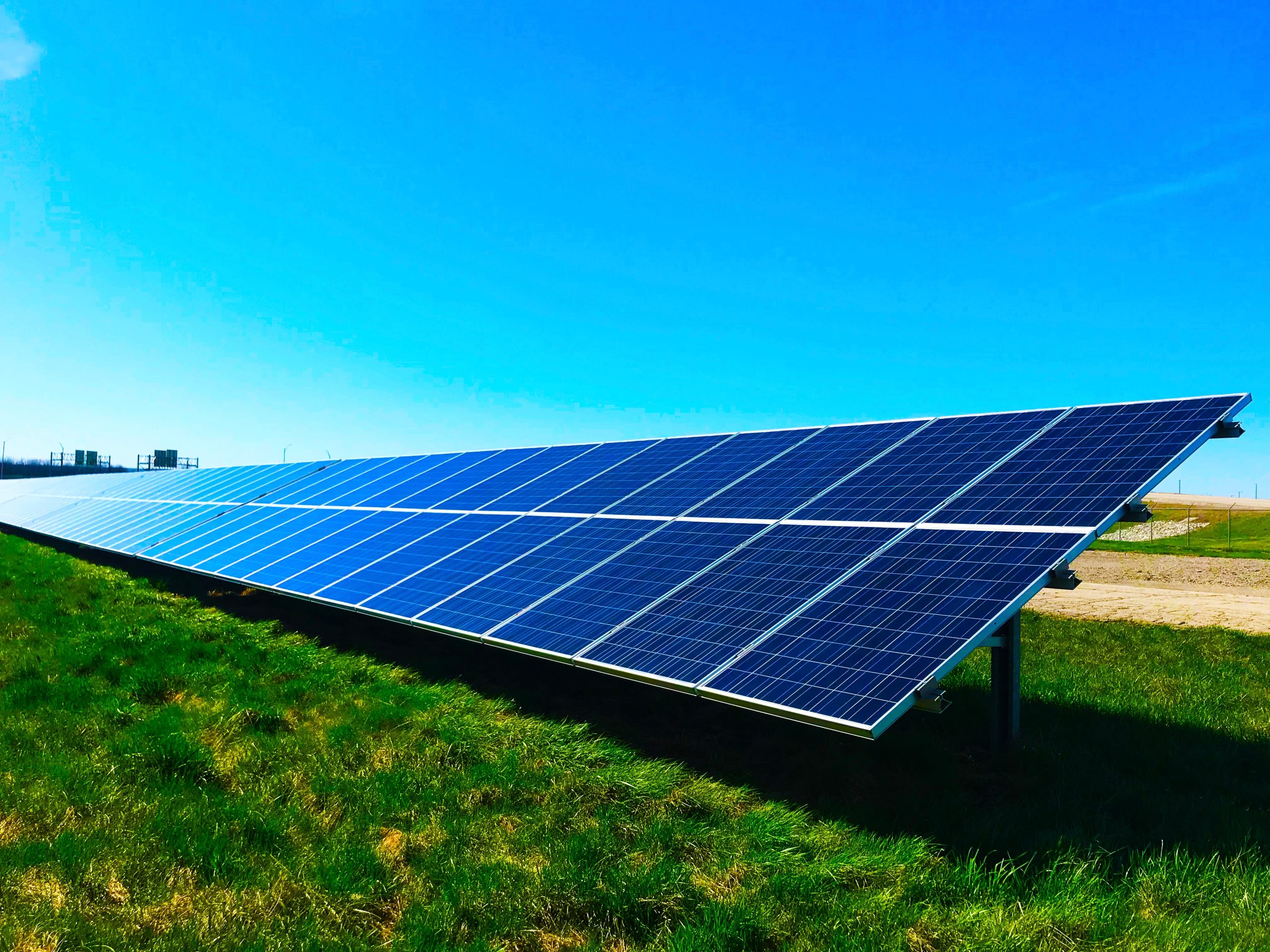 Agriculture solar panel installation in a field